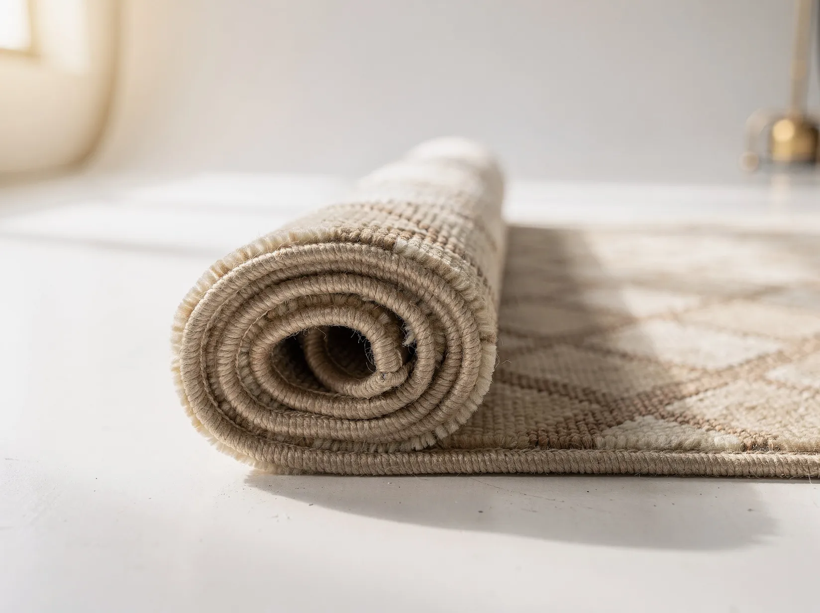 Rolled fine wool area rug